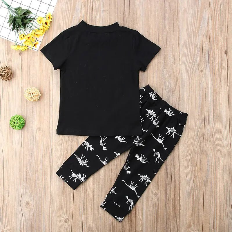 Kids Boys Casual Dinosaur Outfits - Black - Infants planet