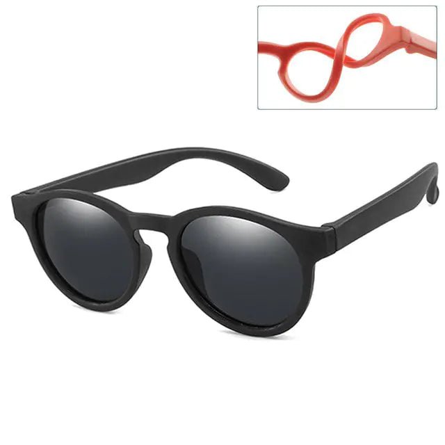 Kids Round Polarized Sunglasses - Black Gray - Infants planet