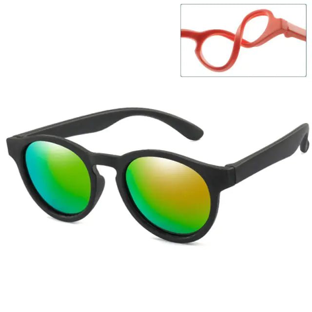 Kids Round Polarized Sunglasses - Black Red 10 - Infants planet