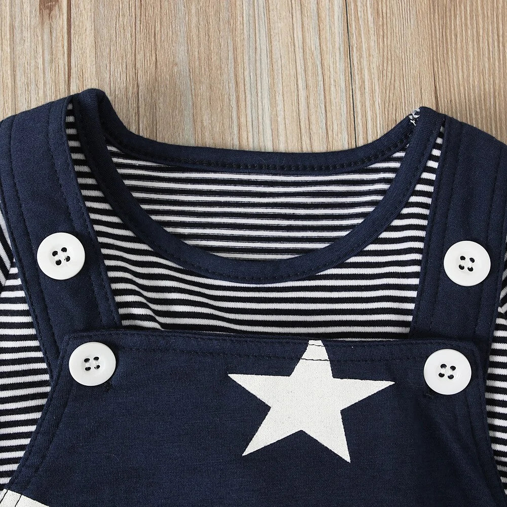 Newborn Baby Boy Clothes Long Sleeve Tops + Suspender Pants + Hat - green - Infants planet