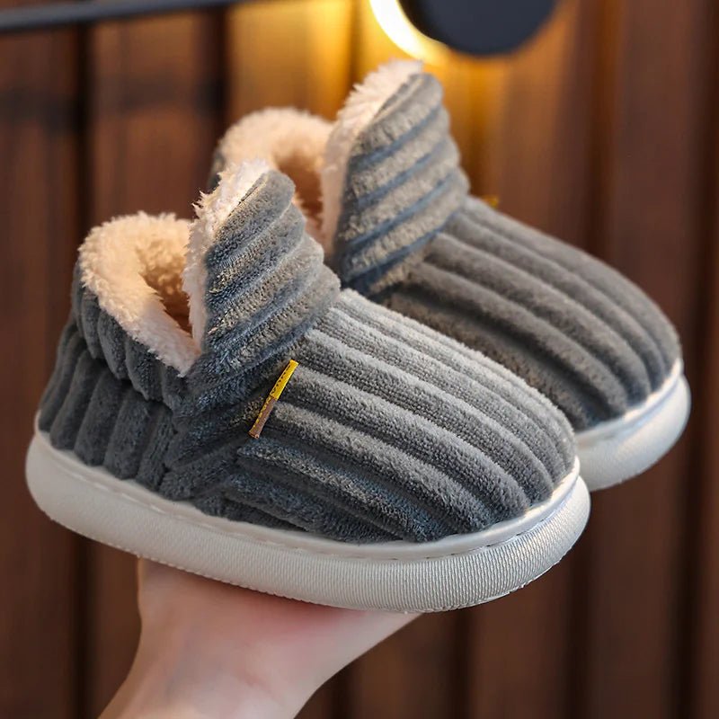 Non - Slip Thick - Soled Warm Cotton Slippers - Gray Bag Heel - Infants planet