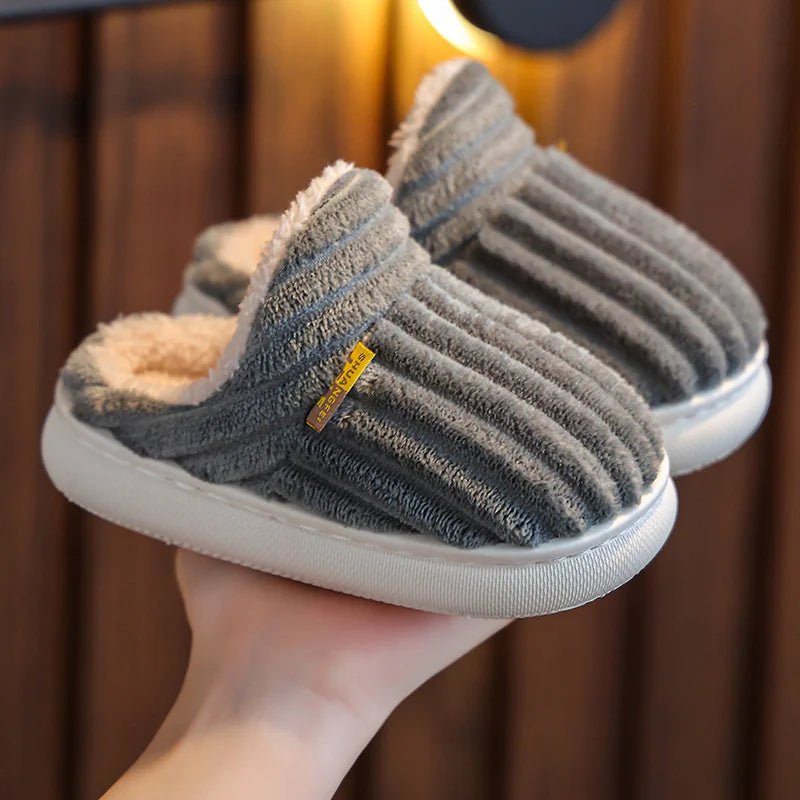 Non - Slip Thick - Soled Warm Cotton Slippers - Gray - Infants planet