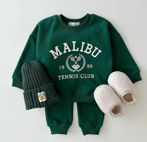 Printed Letter Sweatshirt and Leggings Set - Dark Green - Infants planet