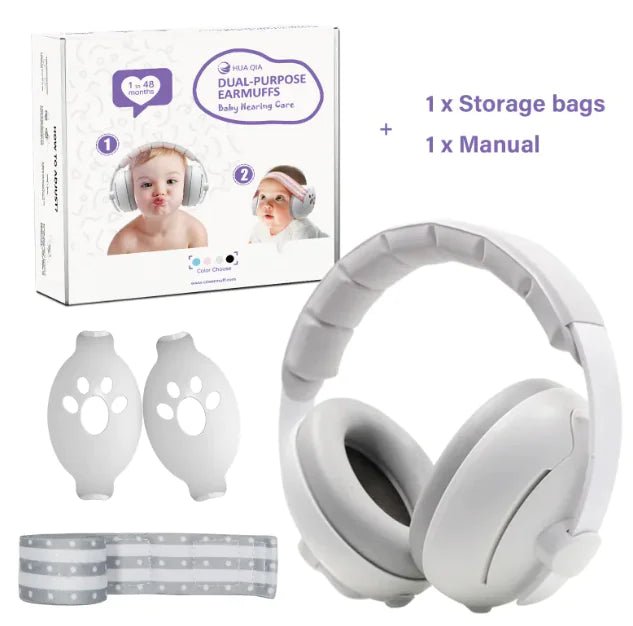QuietBuds 2 - in - 1 Baby Ear Protectors - White Shell Gray Headband - Infants planet