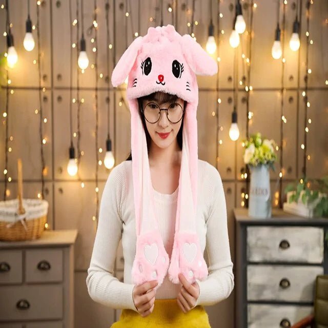 Rabbit Ear Airbag Hat: Fun Plush Toy Cap for Kids and Adults - pink cat - Infants planet