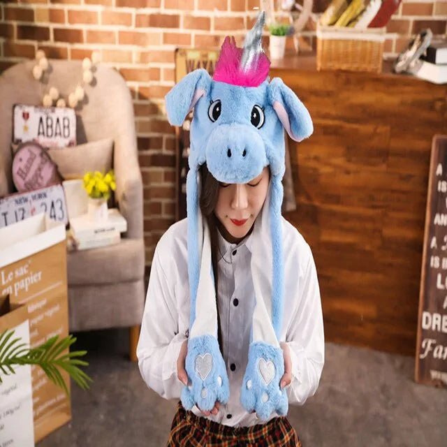 Rabbit Ear Airbag Hat: Fun Plush Toy Cap for Kids and Adults - blue rhinoceros - Infants planet