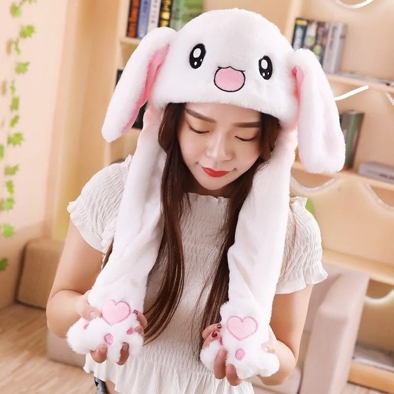 Rabbit Ear Airbag Hat: Fun Plush Toy Cap for Kids and Adults - white rabblit - Infants planet