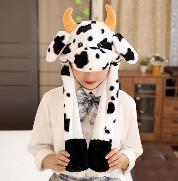 Rabbit Ear Airbag Hat: Fun Plush Toy Cap for Kids and Adults - milky cow - Infants planet