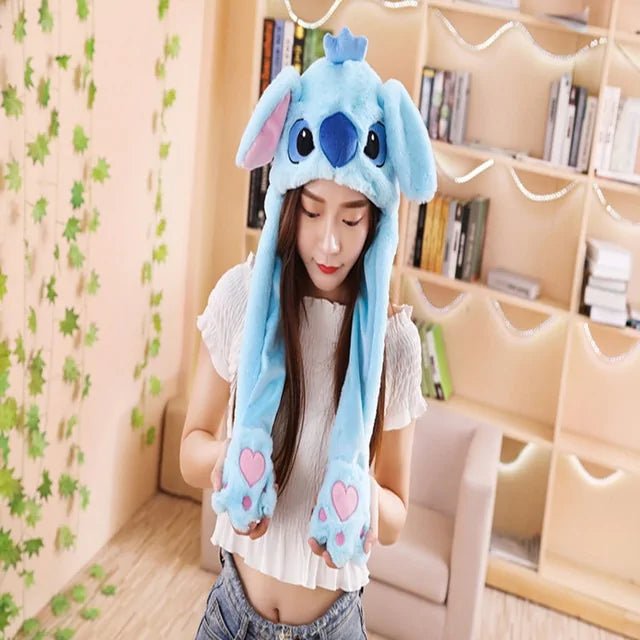 Rabbit Ear Airbag Hat: Fun Plush Toy Cap for Kids and Adults - Stitch - Infants planet
