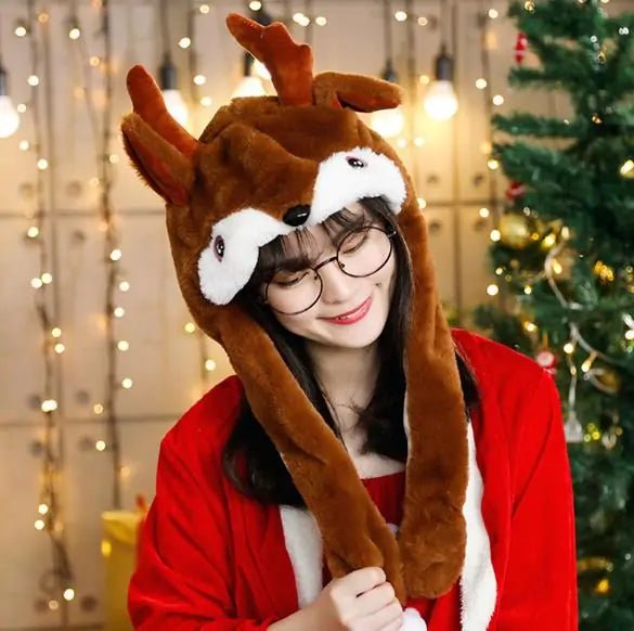 Rabbit Ear Airbag Hat: Fun Plush Toy Cap for Kids and Adults - elk - Infants planet