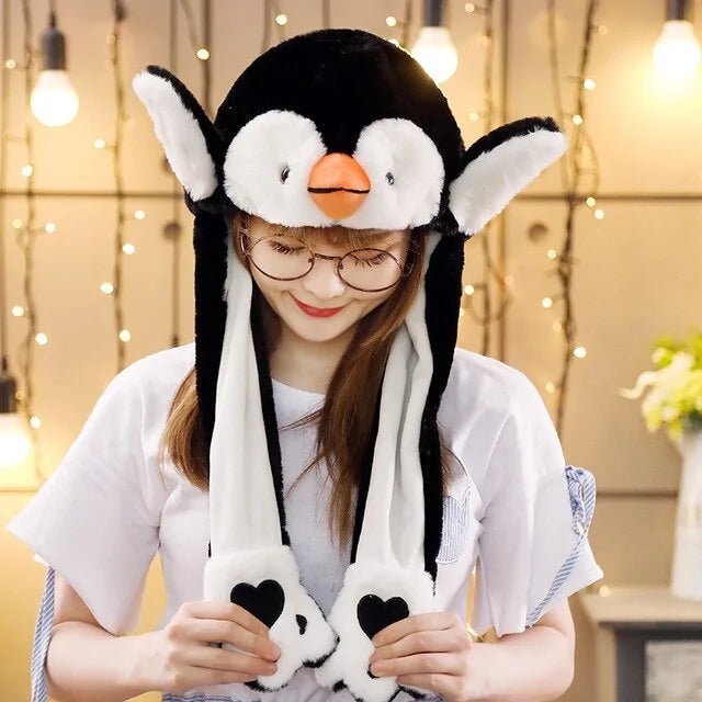 Rabbit Ear Airbag Hat: Fun Plush Toy Cap for Kids and Adults - penguin - Infants planet