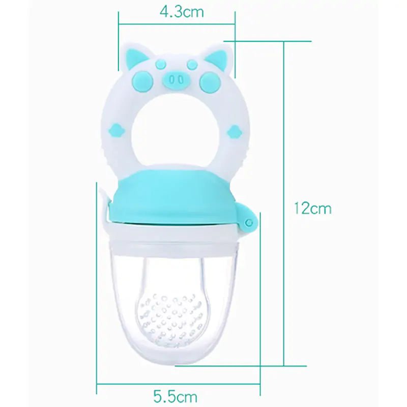 Silicone Teether & Fresh Food Feeder for Babies (3 - 12 Months) - Pig Pink White M - Infants planet