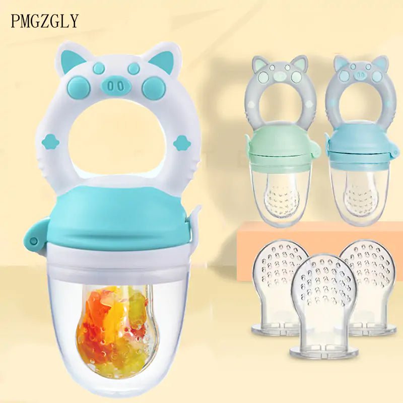 Silicone Teether & Fresh Food Feeder for Babies (3 - 12 Months) - Pig Pink White M - Infants planet