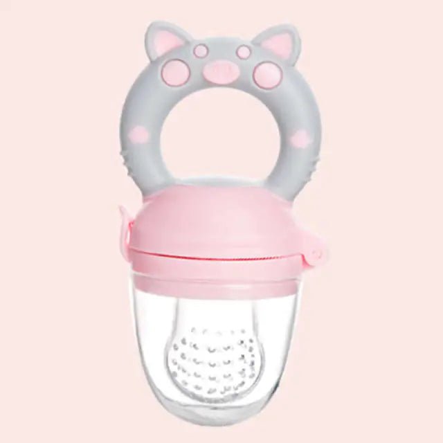 Silicone Teether & Fresh Food Feeder for Babies (3 - 12 Months) - Pig Pink M - Infants planet