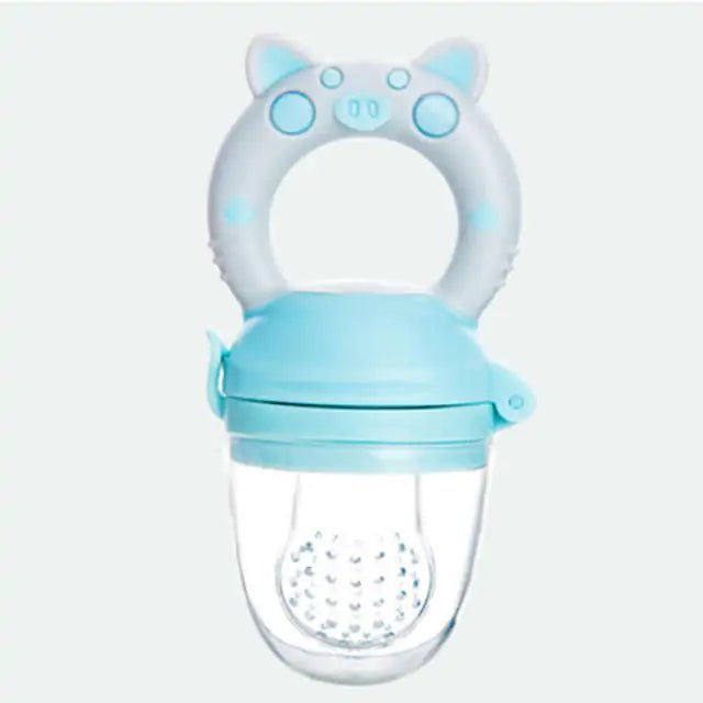 Silicone Teether & Fresh Food Feeder for Babies (3 - 12 Months) - Pig Blue S - Infants planet