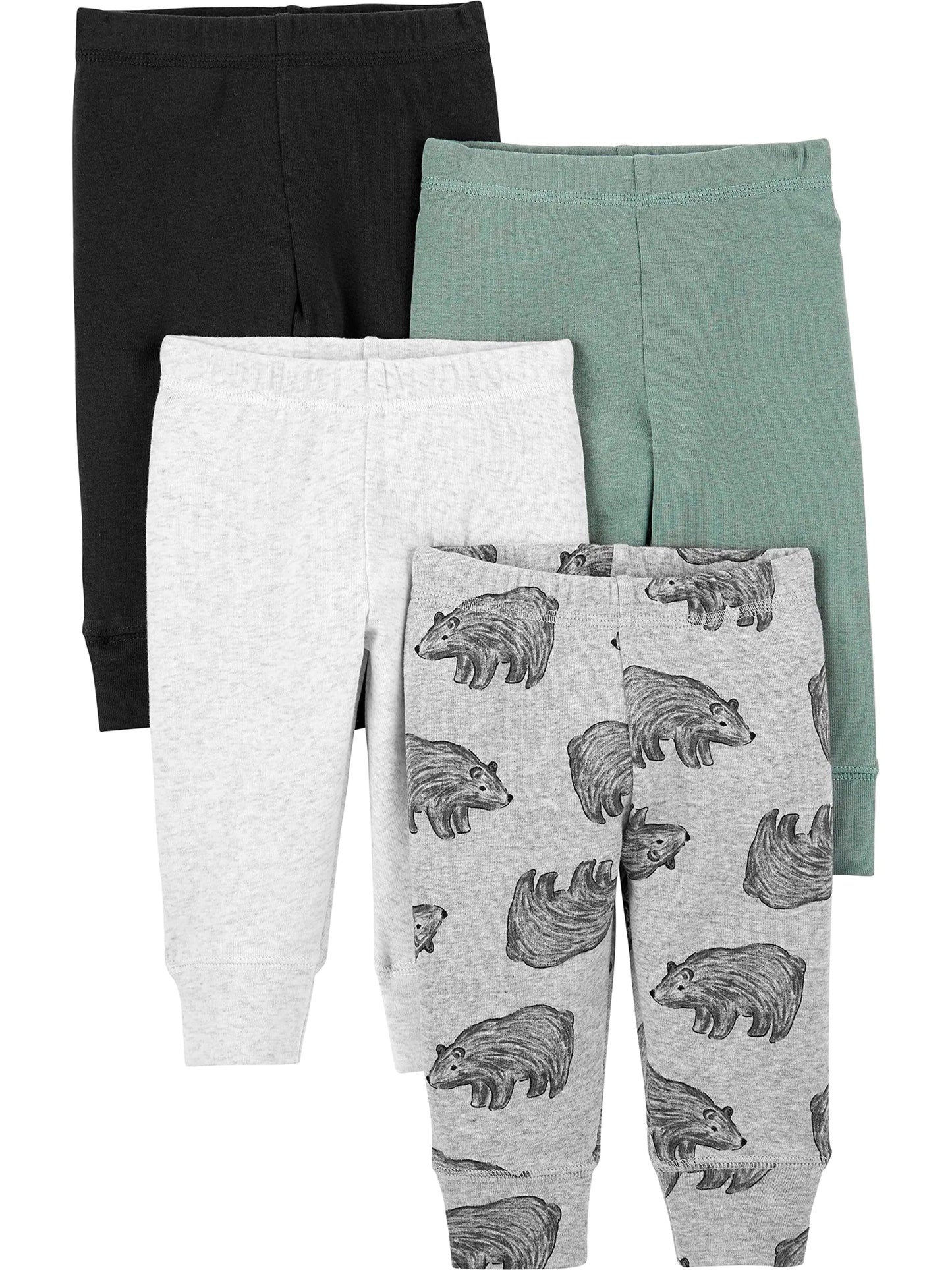 Simple Joys by Carter's Unisex Babies' Cotton Pants, Pack of 4 12 Months Black/Grey Bear/Spruce Green/White - Black/Grey Bear/Spruce Green/White - Infants planet