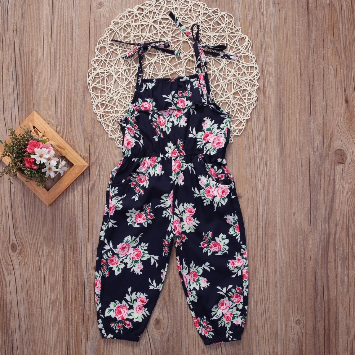 Tie - Up Playsuit For Kids - Black Flower - Infants planet