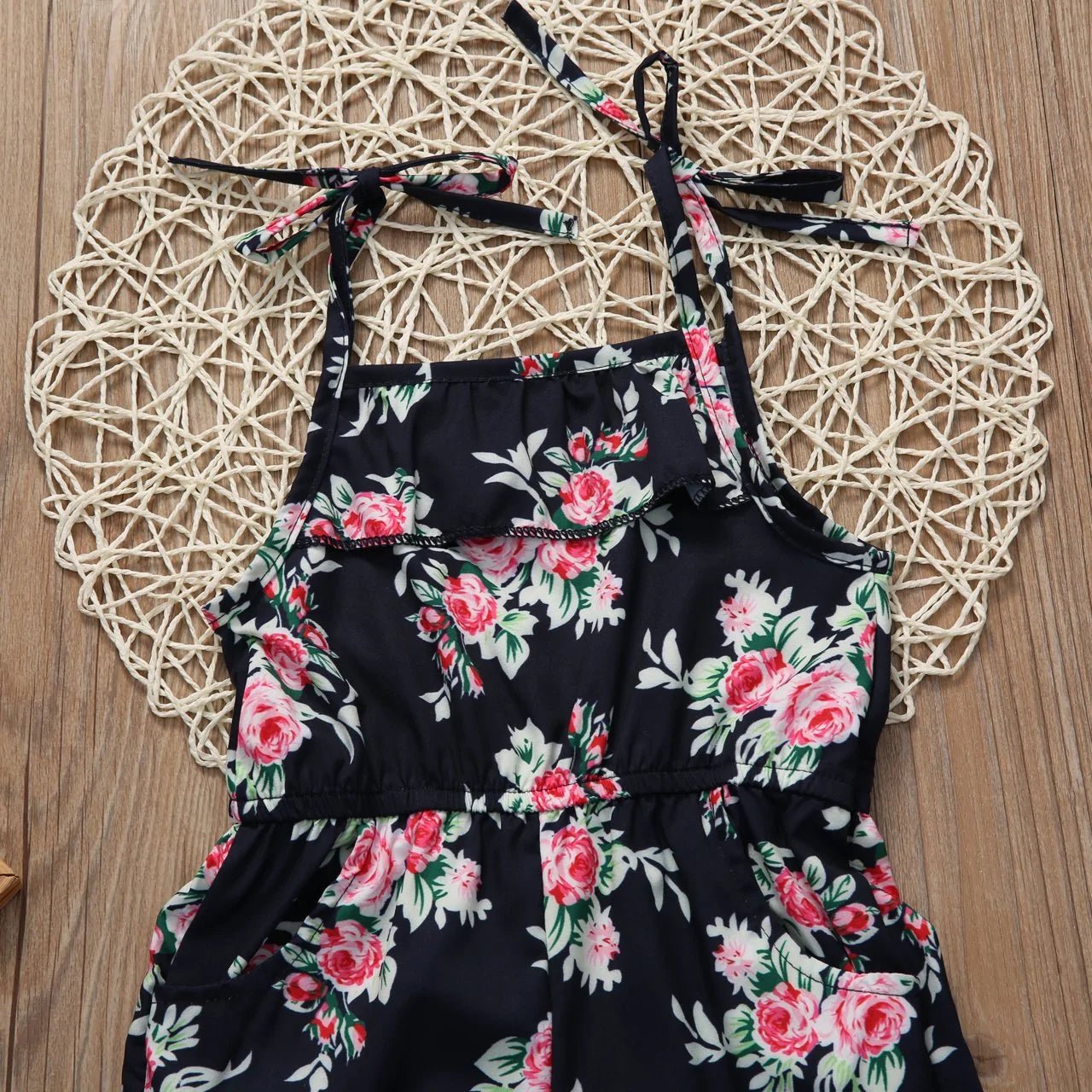 Tie - Up Playsuit For Kids - Black Flower - Infants planet