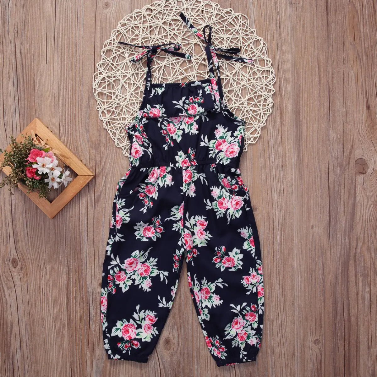 Tie - Up Playsuit For Kids - Black Flower - Infants planet