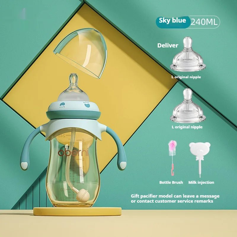 Triple - Action Anti - Colic Wide Caliber Feeding Bottle - 240ml Sky Blue L nipple - Infants planet