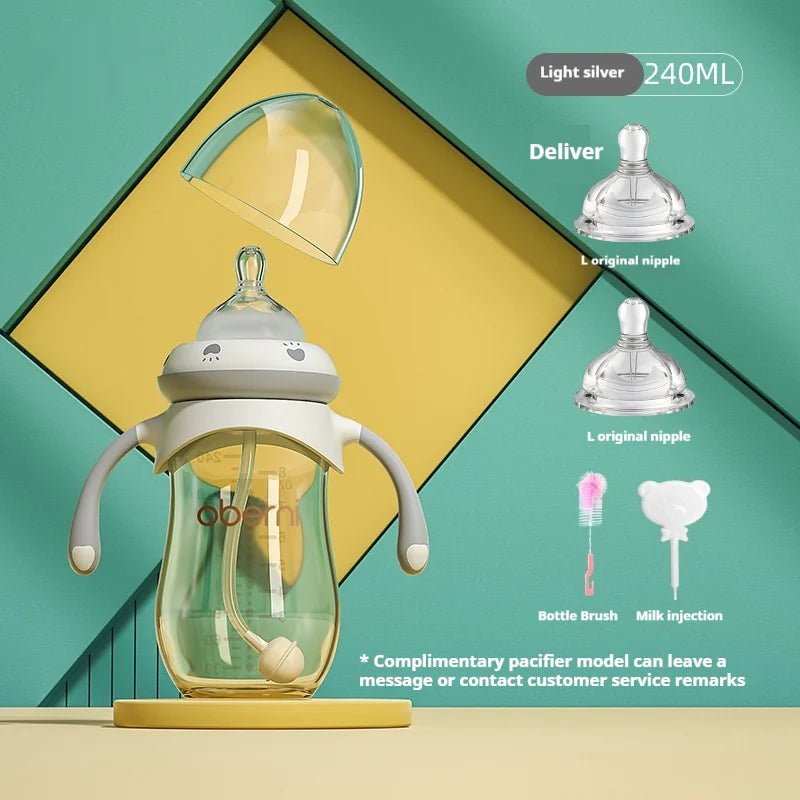 Triple - Action Anti - Colic Wide Caliber Feeding Bottle - 240ml Light Silver L nipple - Infants planet