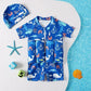 Cartoon Print One - Piece Floating Rash Guard Bathing Suit - F22451BL - Infants planet
