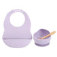 Colorful Silicone Feeding Set for Babies: Bib, Plate, Bowl, and Spoon - Dusty pink bear - Infants planet
