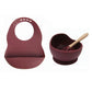 Colorful Silicone Feeding Set for Babies: Bib, Plate, Bowl, and Spoon - Wine red - Infants planet