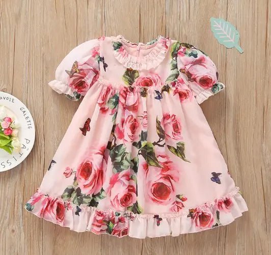 Flower Puff Sleeves Dress For Baby - Infants planet