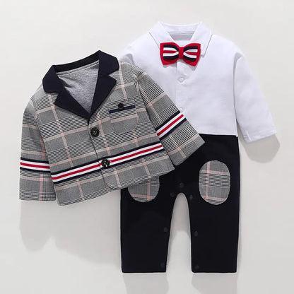 Gentleman Outfit for Baby Boys - Cotton Onesie Suit - White - Infants planet