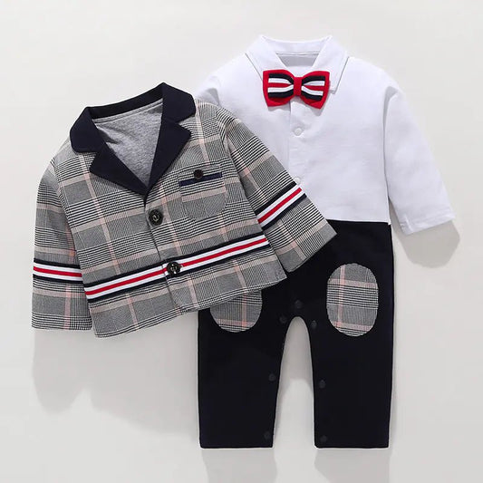 Gentleman Outfit for Baby Boys - Cotton Onesie Suit - White - Infants planet