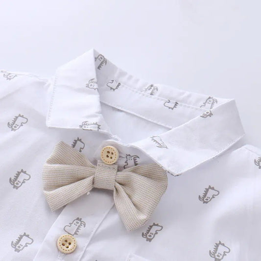 Gentleman Outfit for Baby Boys with Suspender Shorts - White - Infants planet