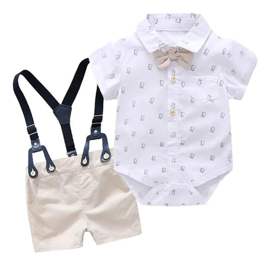 Gentleman Outfit for Baby Boys with Suspender Shorts - White - Infants planet