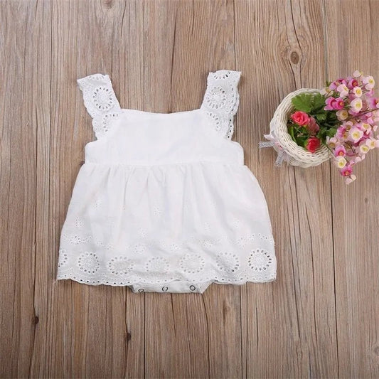 Girl Cotton Romper Jumpsuit Playsuit - White - Infants planet