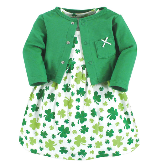 Hudson Baby Baby Girls' Cotton Dress and Cardigan Set 5T Shamrocks - Infants planet