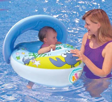 Inflatable Kids Swim Float with Car Canopy - Blue - Infants planet