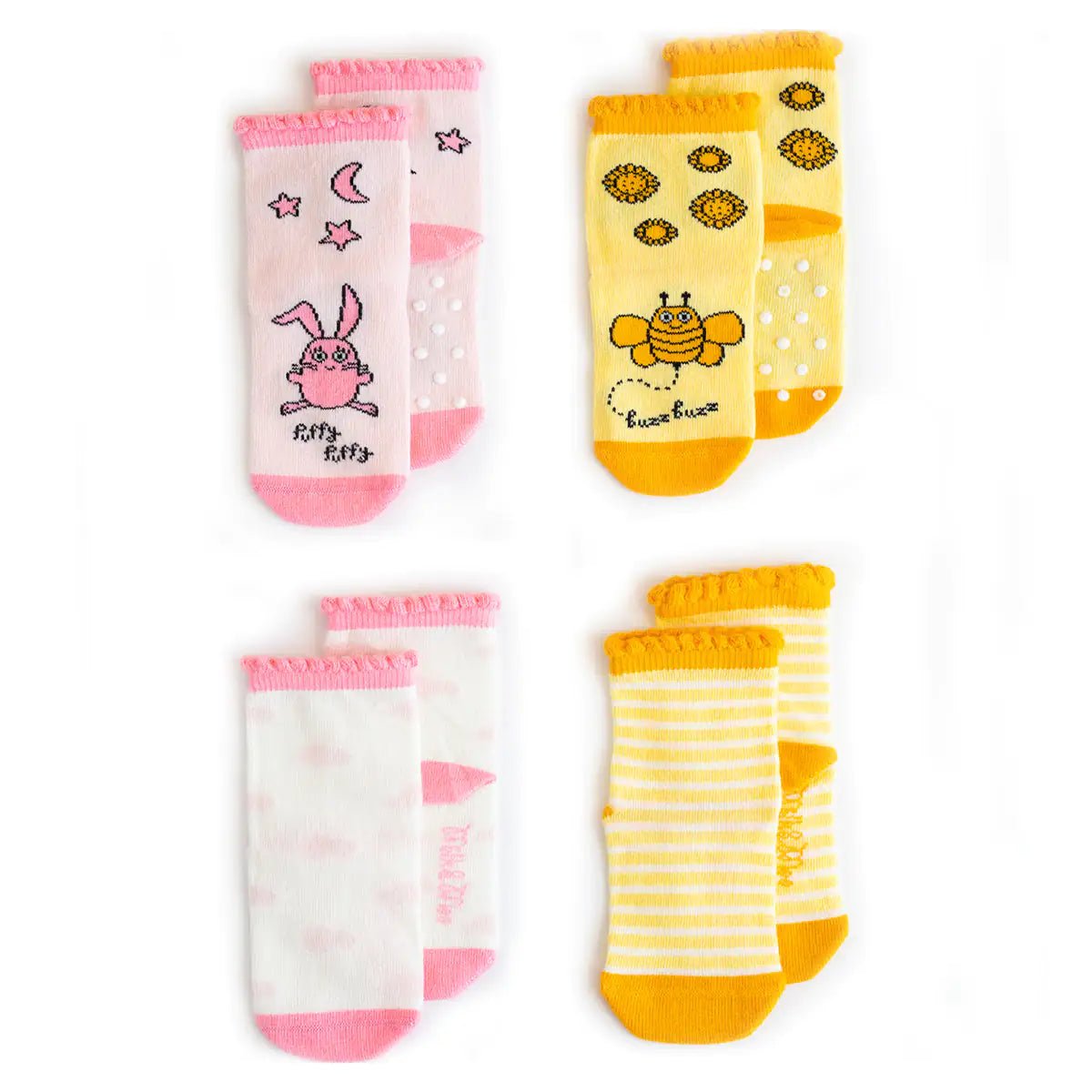 Milk&Moo Buzzy Bee and Chancin 4 Piece Baby Sock Set - Infants planet