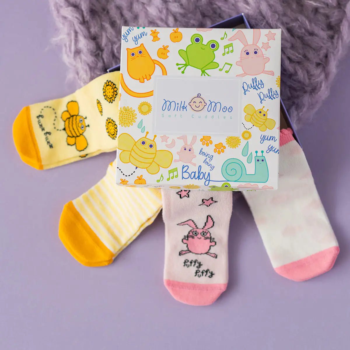 Milk&Moo Buzzy Bee and Chancin 4 Piece Baby Sock Set - Infants planet