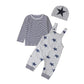 Newborn Baby Boy Clothes Long Sleeve Tops + Suspender Pants + Hat - Infants planet