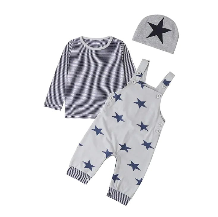 Newborn Baby Boy Clothes Long Sleeve Tops + Suspender Pants + Hat - Infants planet