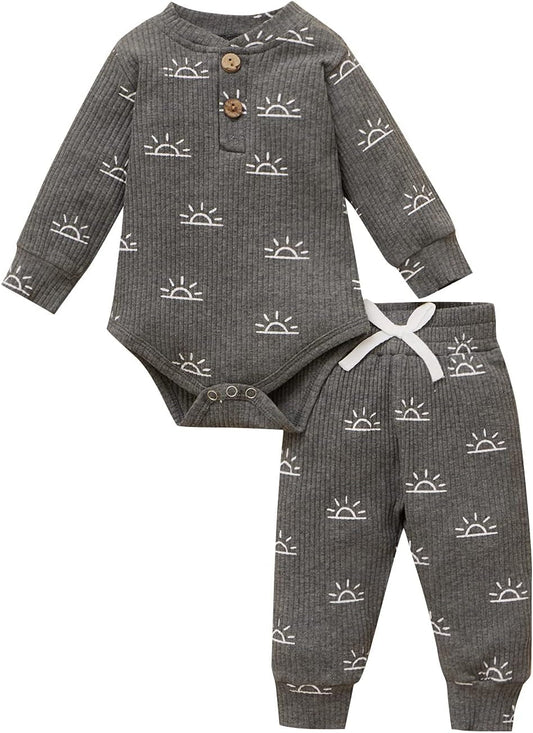 Newborn Baby Boy Girl Clothes 3 6 9 12 18 24 Months Fall Outfits Winter Knitted Cotton Pullover & Pants Sets (B - Dark Grey, 9 - 12 Months) - Infants planet