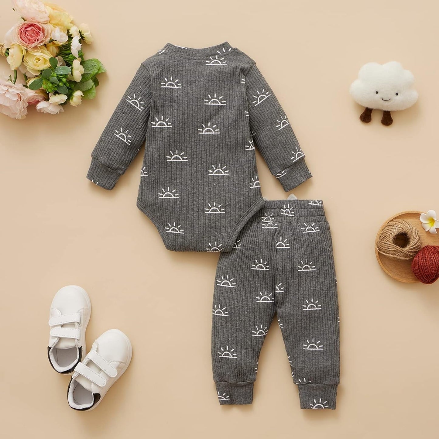 Newborn Baby Boy Girl Clothes 3 6 9 12 18 24 Months Fall Outfits Winter Knitted Cotton Pullover & Pants Sets (B - Dark Grey, 9 - 12 Months) - Infants planet