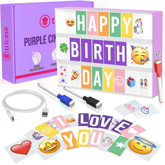 Purple Cinema Light Box with 312 Letters Emojis 3 Markers Led Light Box Sign - Infants planet