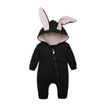 Rabbit Ear Hooded Baby Rompers - Black - Infants planet
