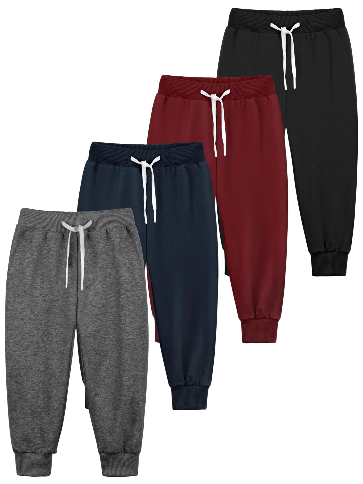 Resinta 4 Pack Toddler and Boys Joggers Sweatpants Kids Pull - On Active Athletic Pants with Drawstring Elastic Waistband 5T Black, Dark Gray, Navy Blue, Burgundy - Infants planet