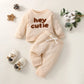 Solid Color Letter Top & Trousers Set - Apricot - Infants planet