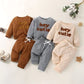 Solid Color Letter Top & Trousers Set - Apricot - Infants planet