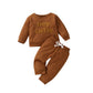 Solid Color Letter Top & Trousers Set - Apricot - Infants planet