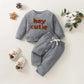 Solid Color Letter Top & Trousers Set - Grey - Infants planet
