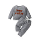Solid Color Letter Top & Trousers Set - Grey - Infants planet